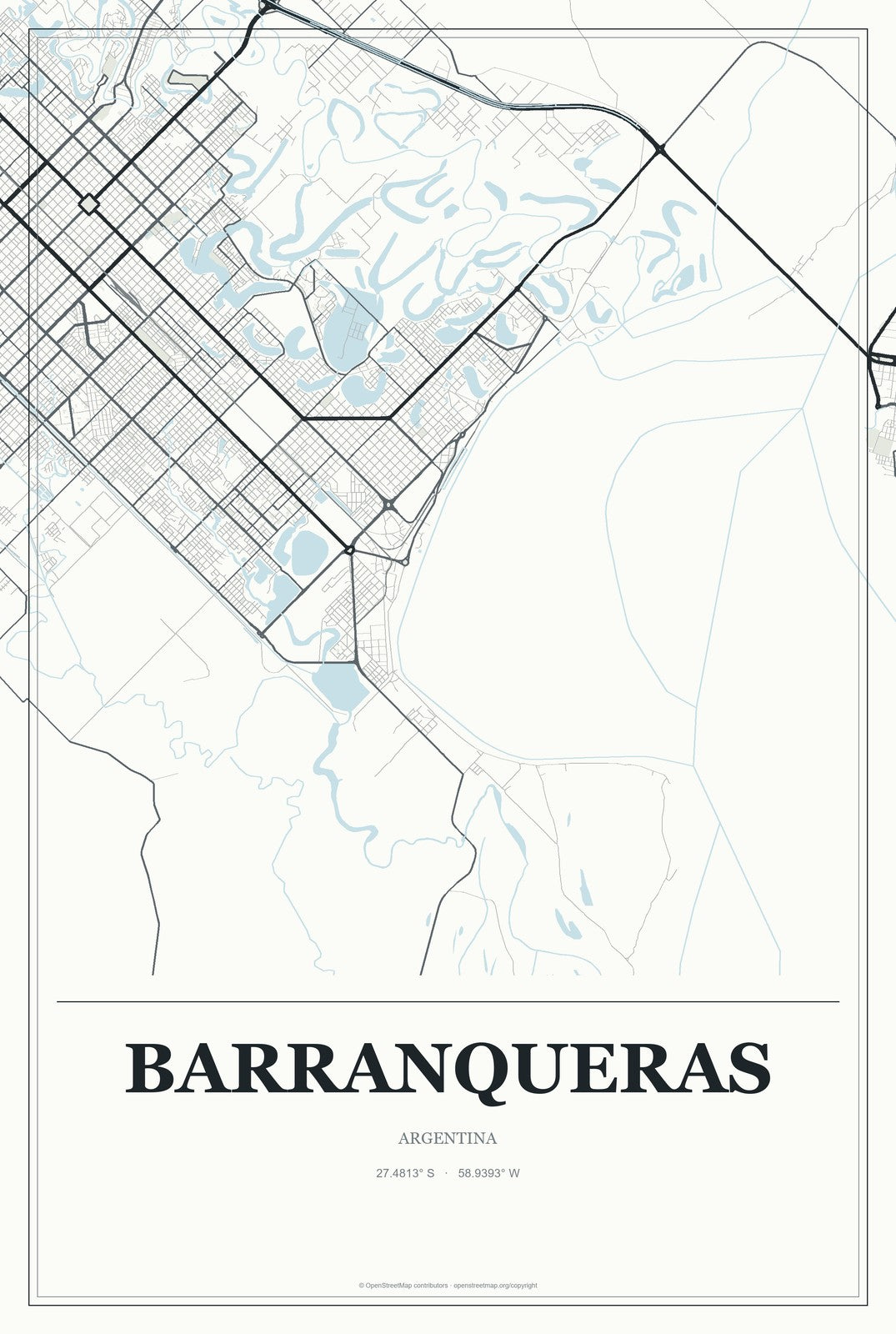 Barranqueras, Argentina City Map Aluminum Sign in Gallery Air style