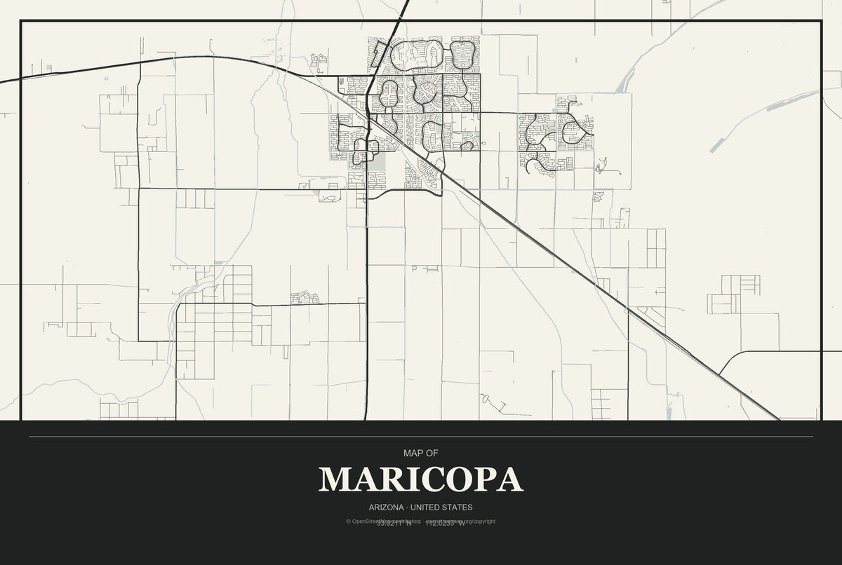 Maricopa, Arizona City Map Aluminum Sign in Museum Plaque style