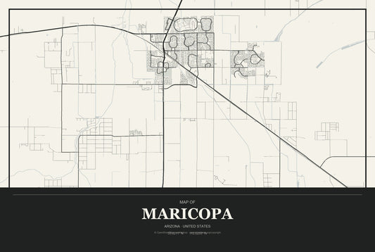 Maricopa, Arizona City Map Aluminum Sign in Museum Plaque style