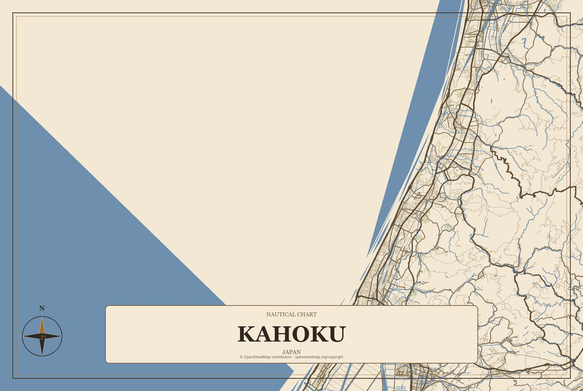 Kahoku, Japan City Map Aluminum Sign in Heritage Nautical style
