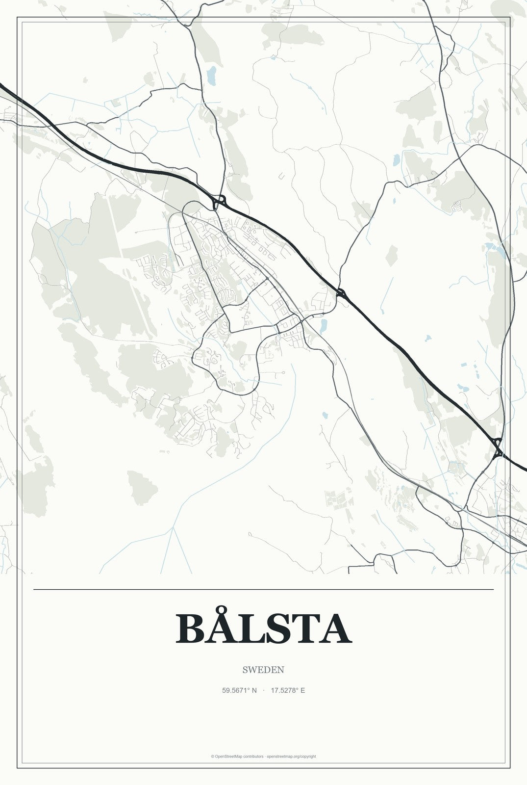 Bålsta, Sweden City Map Aluminum Sign in Gallery Air style