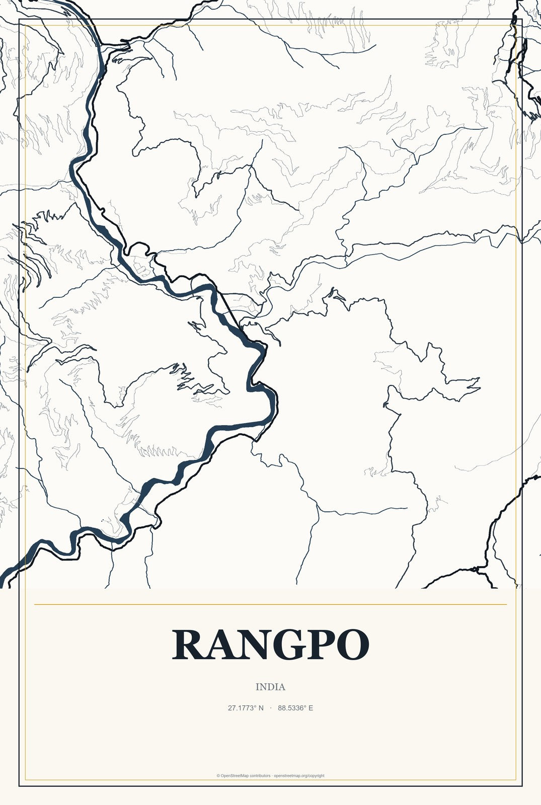 Rangpo, India City Map Aluminum Sign in Citrine Modern style