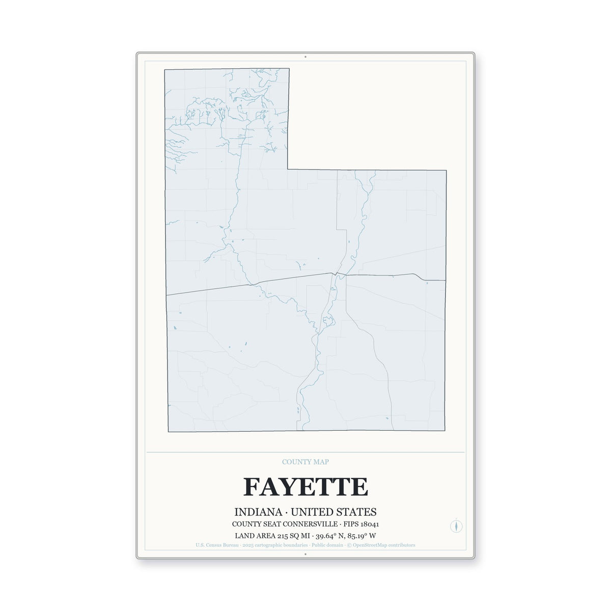 Fayette County, Indiana Map Aluminum Sign in Gallery Air style