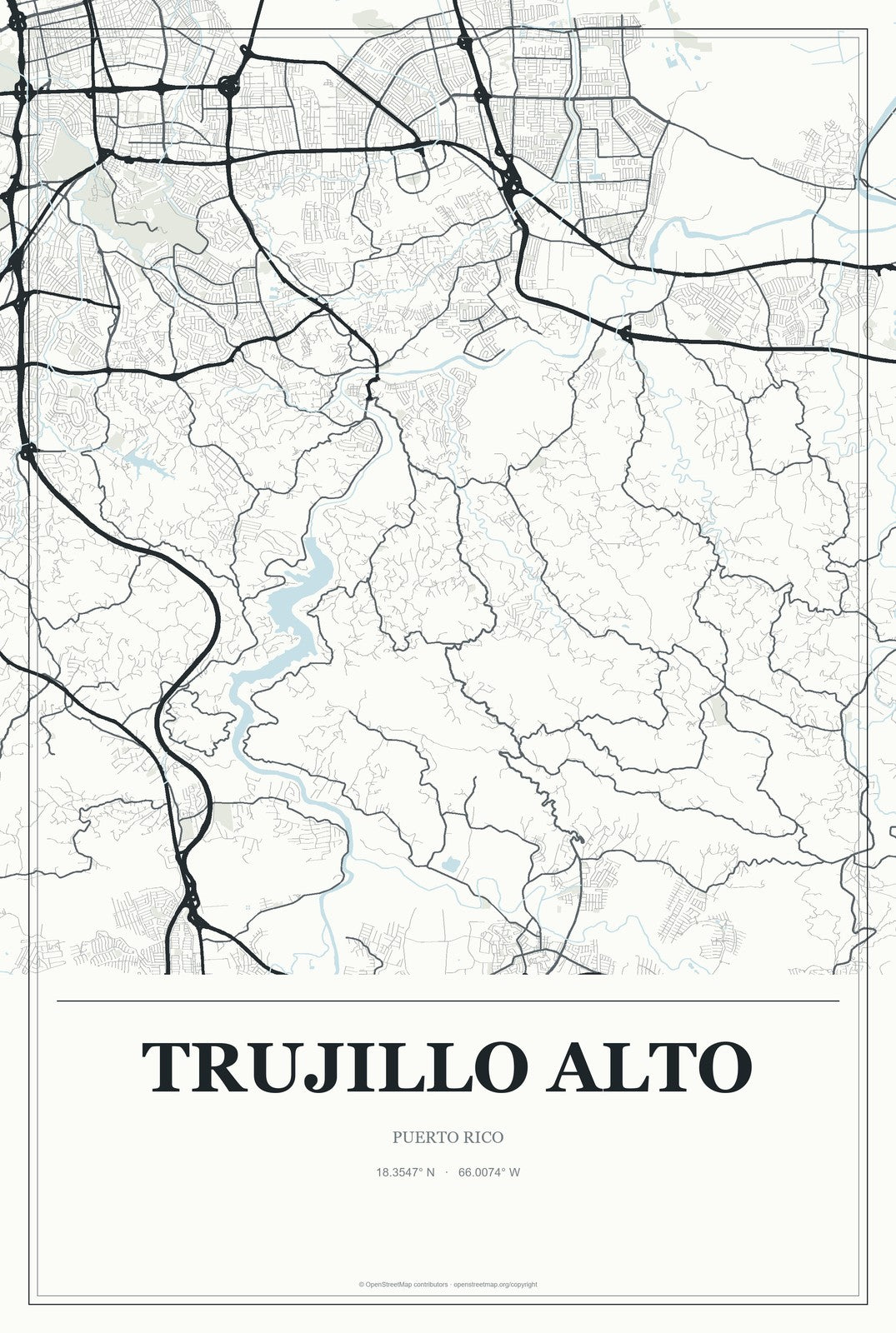 Trujillo Alto, Puerto Rico City Map Aluminum Sign in Gallery Air style