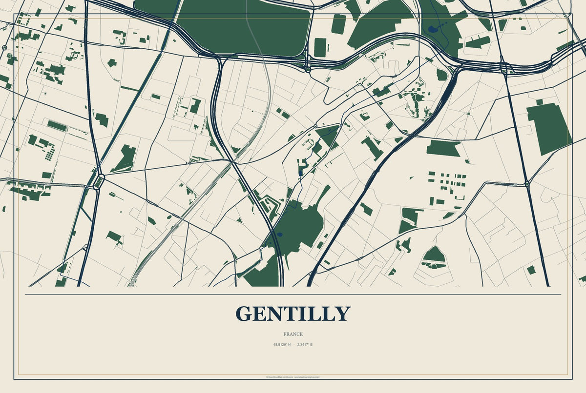 Gentilly, France City Map Aluminum Sign in Coastal Cutout style
