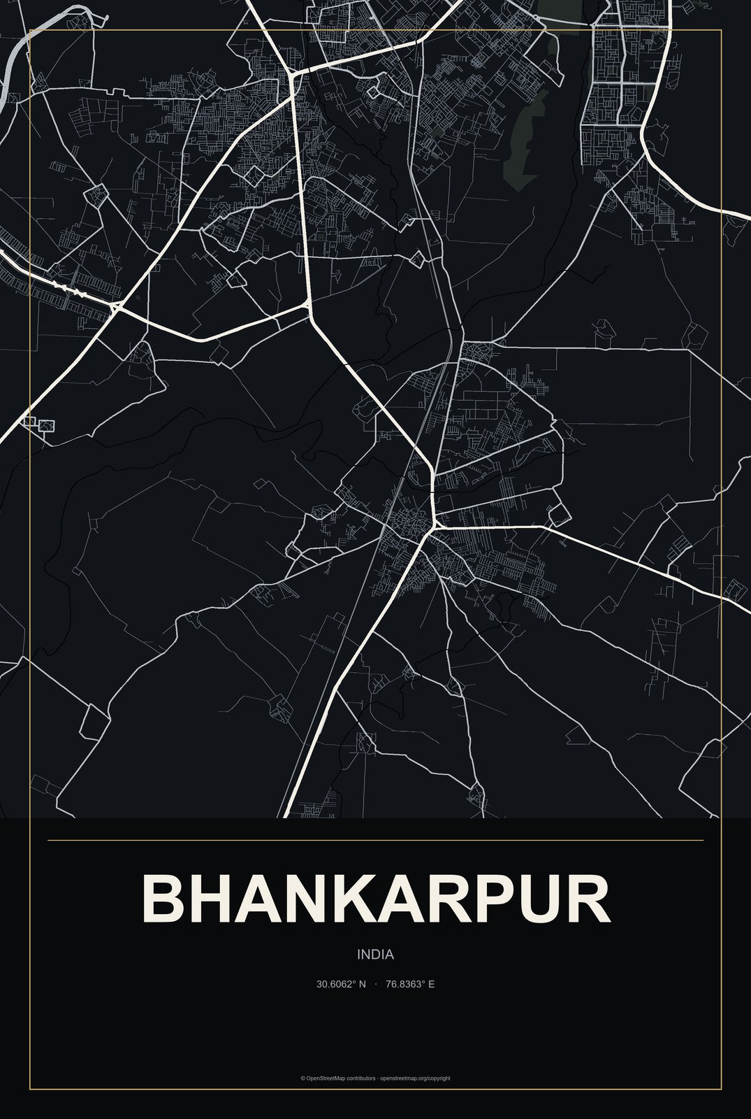 Bhankarpur, India City Map Aluminum Sign in Metropolitan Noir style