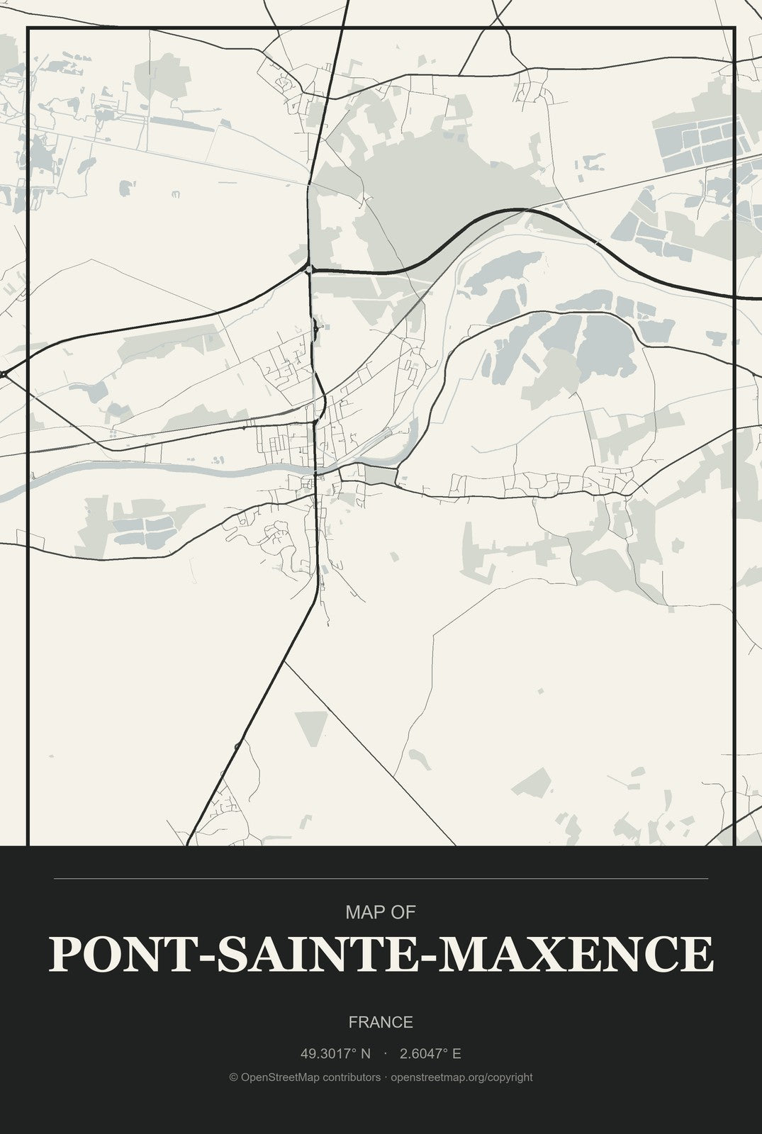 Pont-Sainte-Maxence, France City Map Aluminum Sign in Museum Plaque style