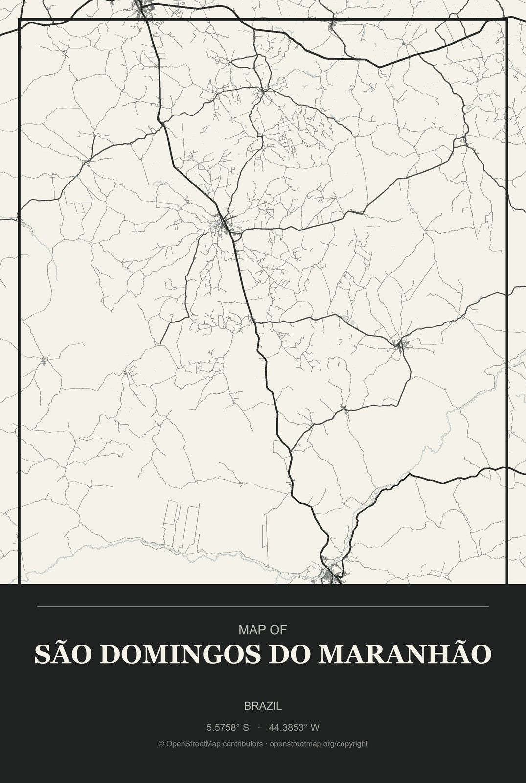 São Domingos do Maranhão, Brazil City Map Aluminum Sign in Museum Plaque style