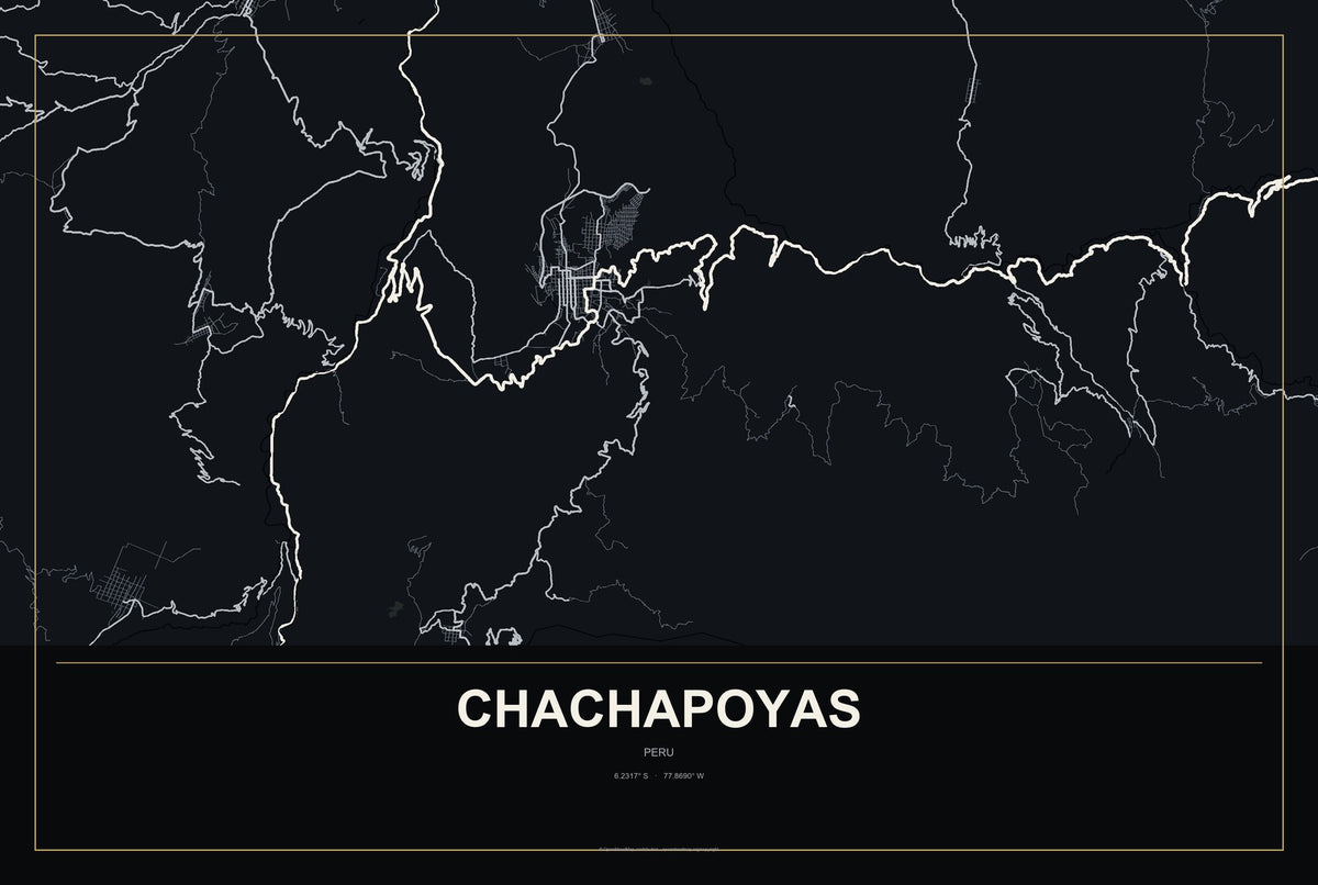 Chachapoyas, Peru City Map Aluminum Sign in Metropolitan Noir style