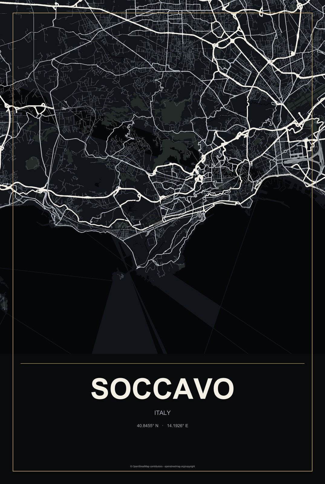 Soccavo, Italy City Map Aluminum Sign in Metropolitan Noir style