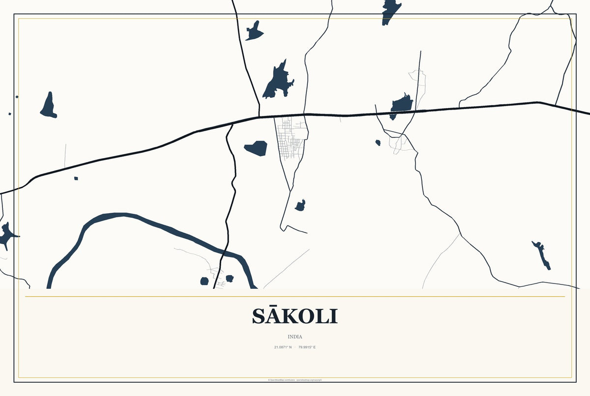 Sākoli, India City Map Aluminum Sign in Citrine Modern style