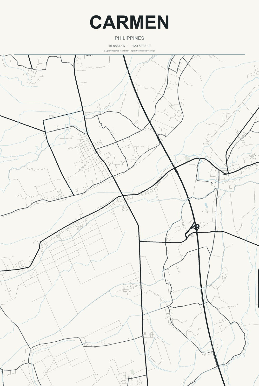 Carmen, Philippines City Map Aluminum Sign in Headline Atlas style