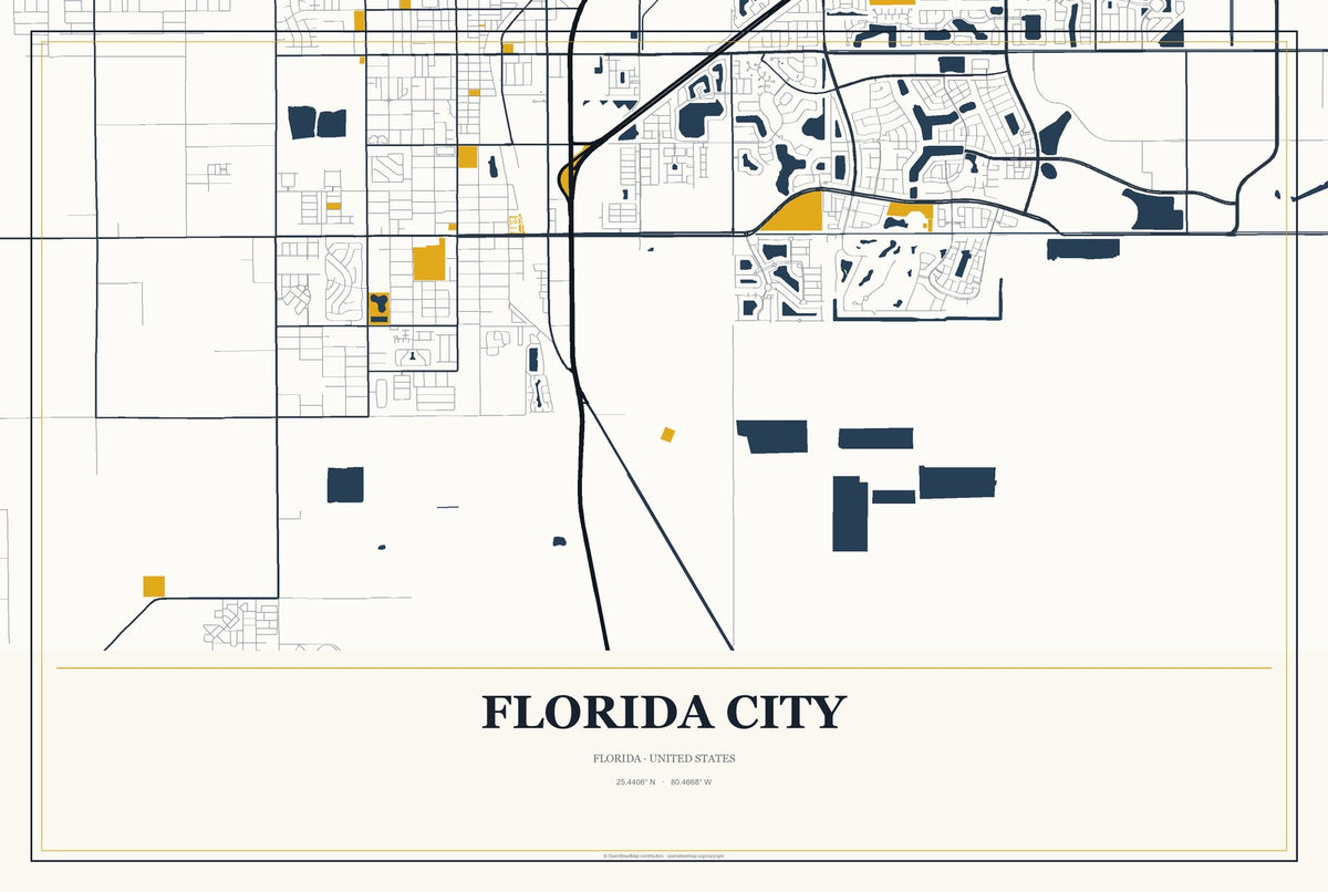 Florida City, Florida City Map Aluminum Sign in Citrine Modern style