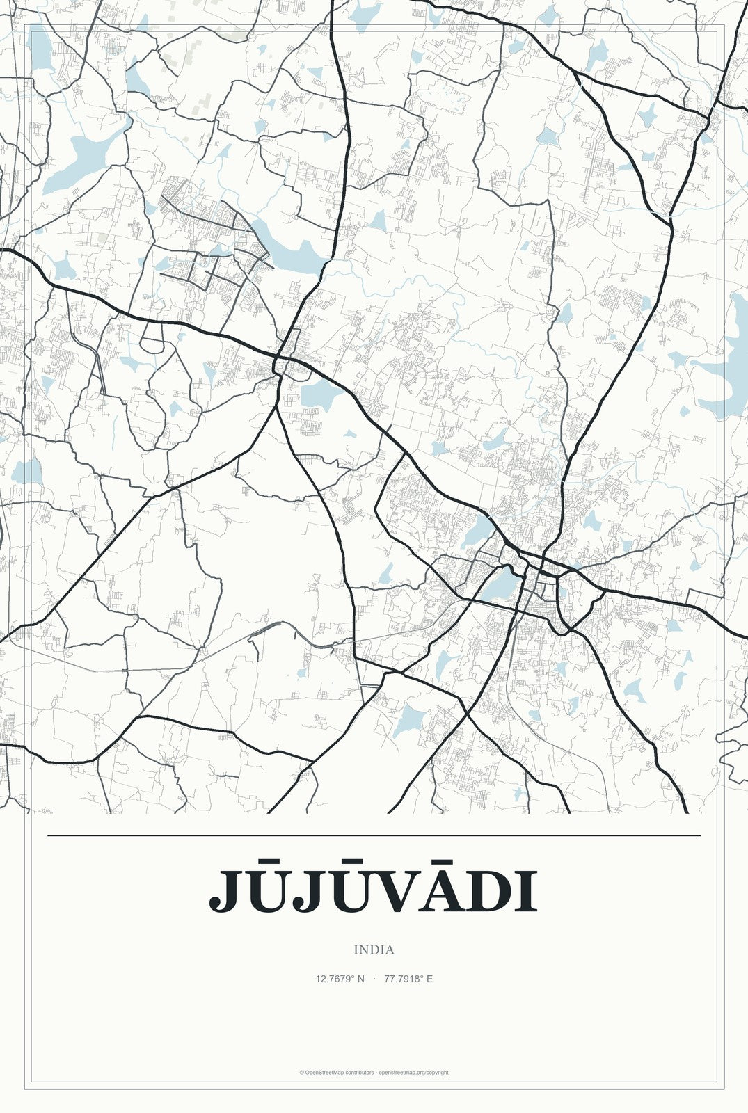 Jūjūvādi, India City Map Aluminum Sign in Gallery Air style