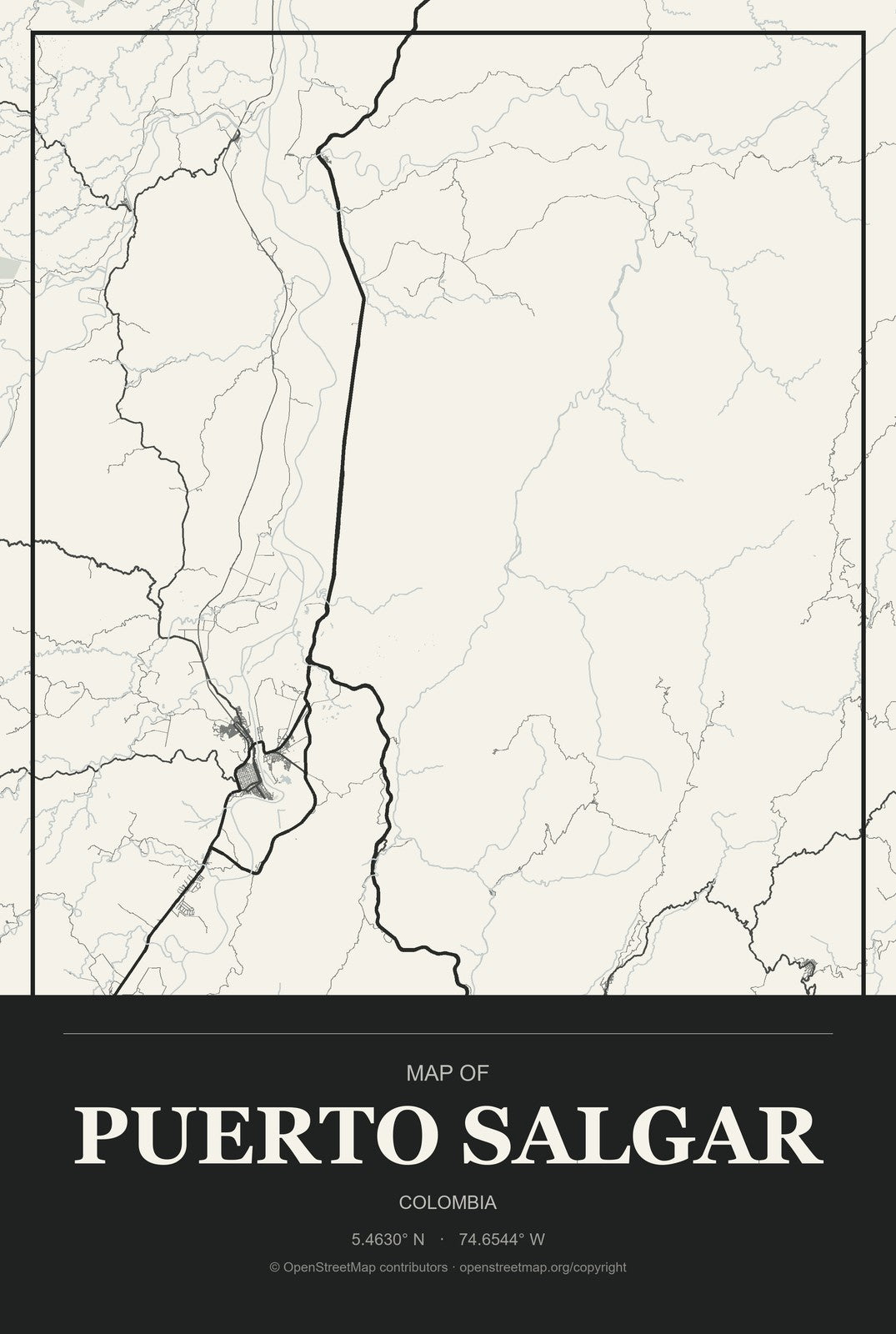 Puerto Salgar, Colombia City Map Aluminum Sign in Museum Plaque style