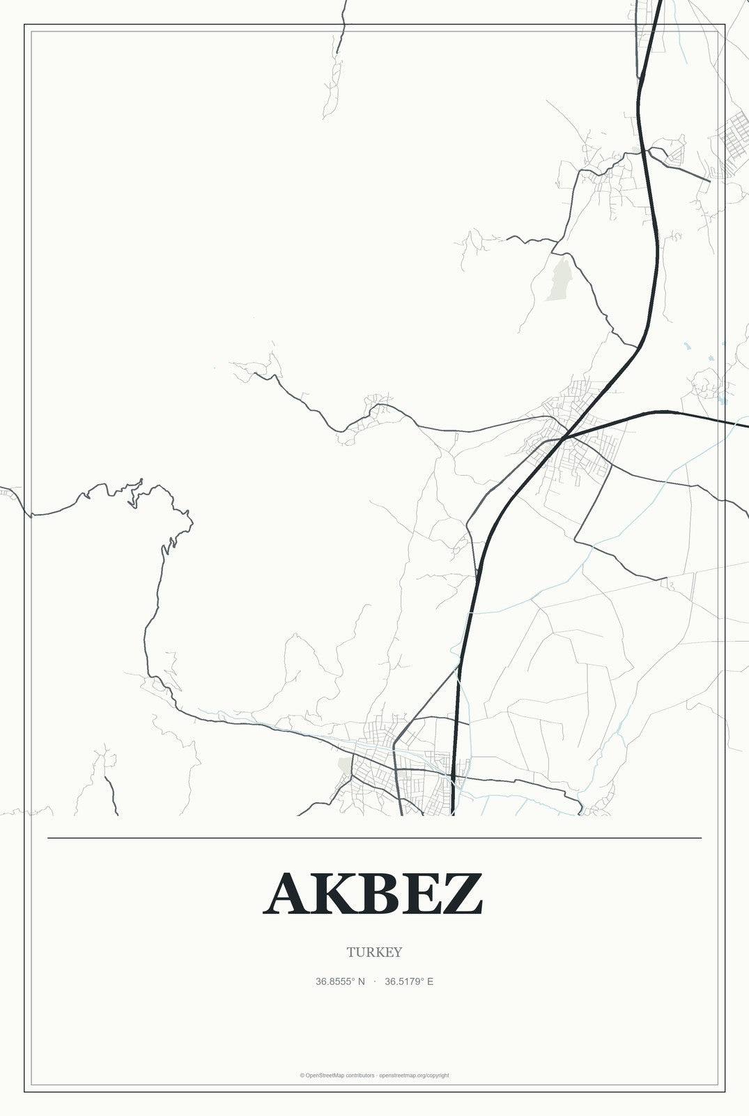 Akbez, Turkey City Map Aluminum Sign in Gallery Air style