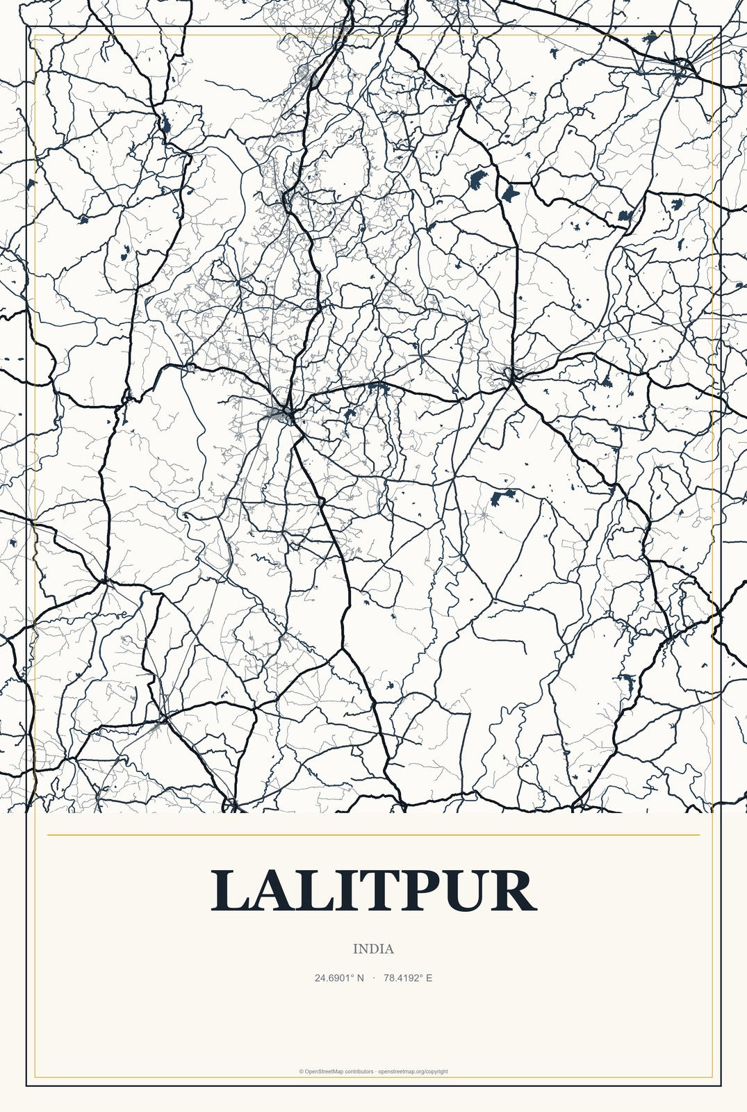Lalitpur, India City Map Aluminum Sign in Citrine Modern style