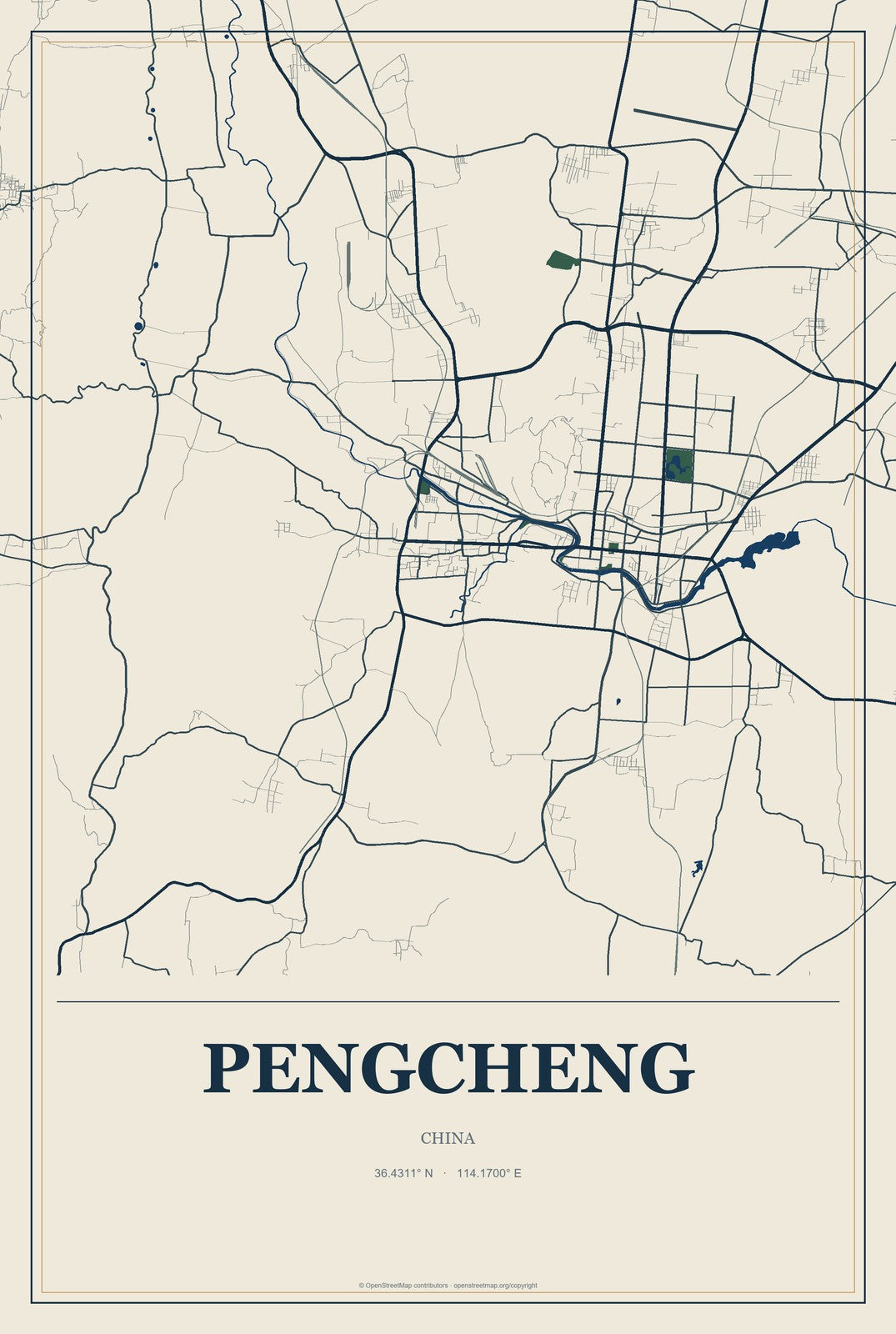 Pengcheng, China City Map Aluminum Sign in Coastal Cutout style