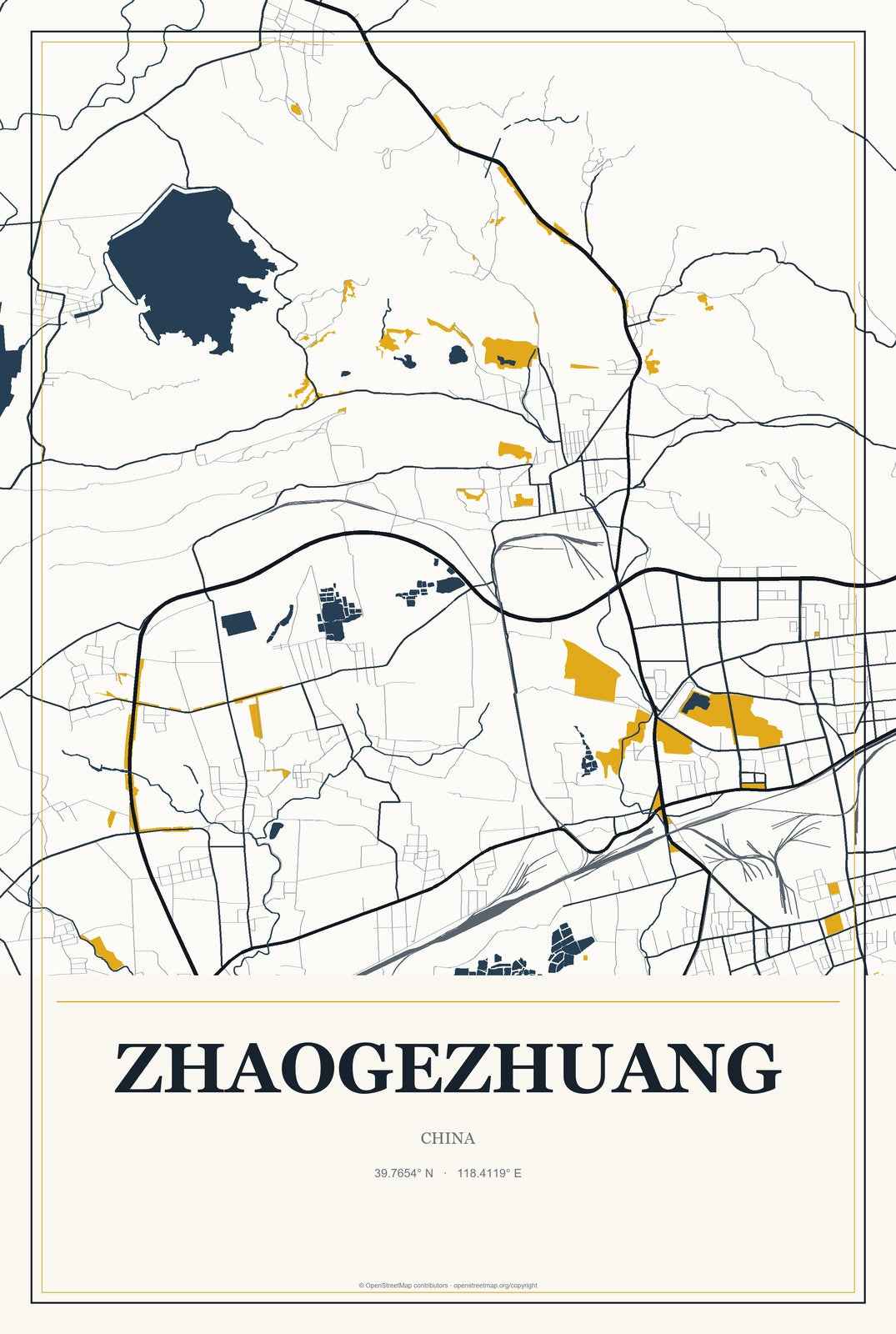 Zhaogezhuang, China City Map Aluminum Sign in Citrine Modern style