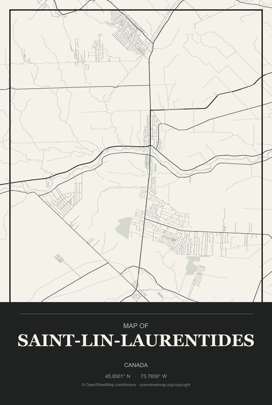 Saint-Lin-Laurentides, Canada City Map Aluminum Sign in Museum Plaque style