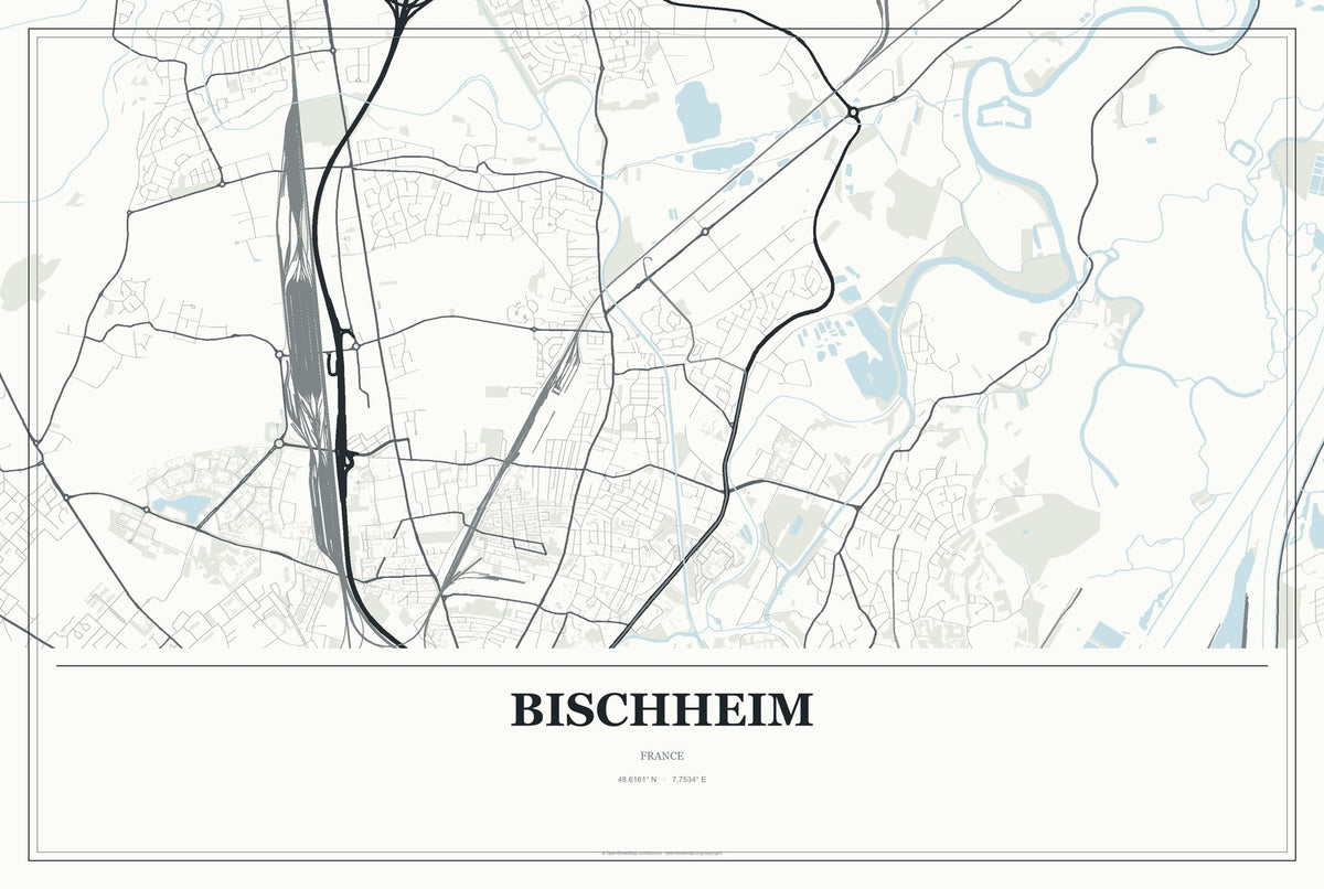 Bischheim, France City Map Aluminum Sign in Gallery Air style