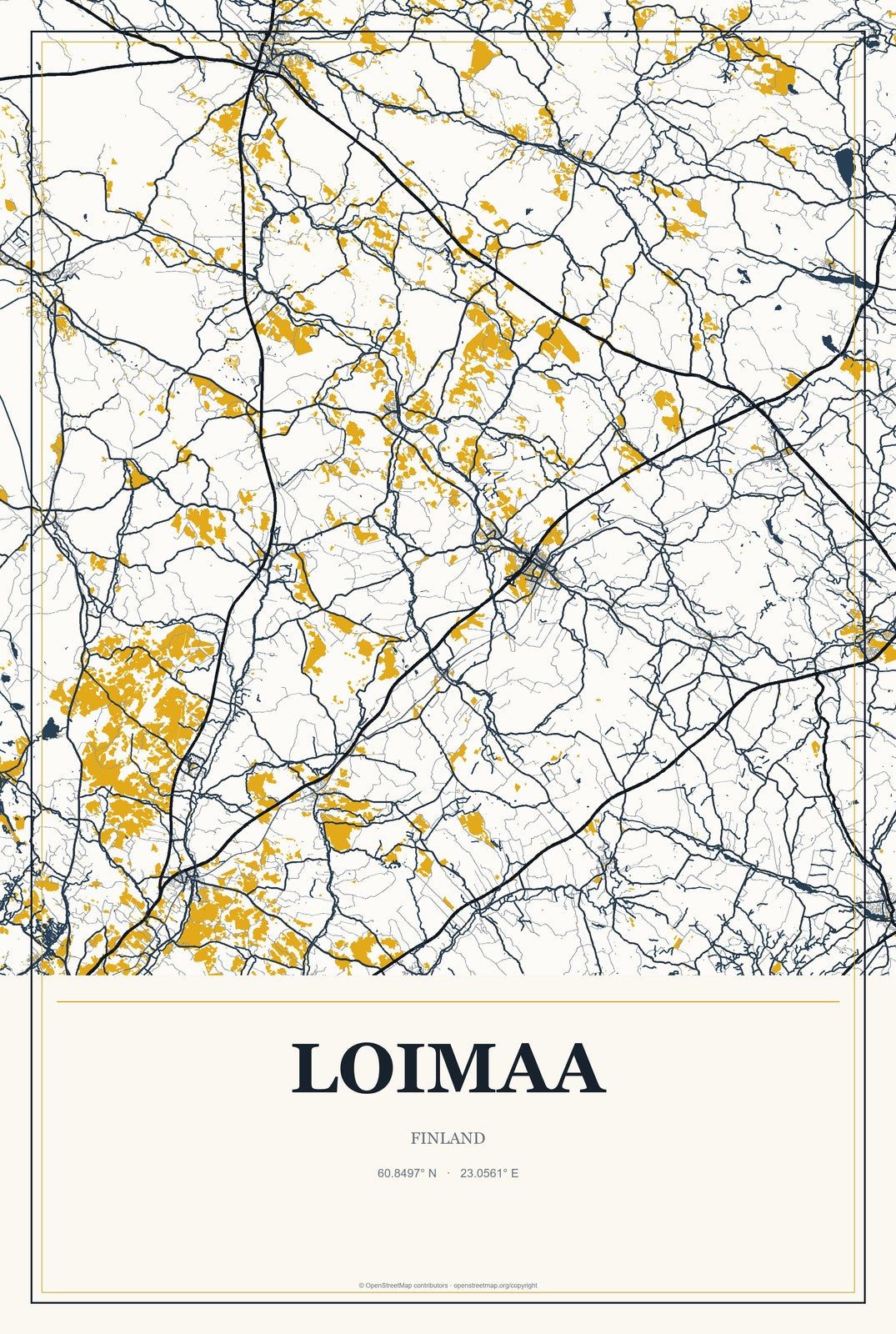 Loimaa, Finland City Map Aluminum Sign in Citrine Modern style