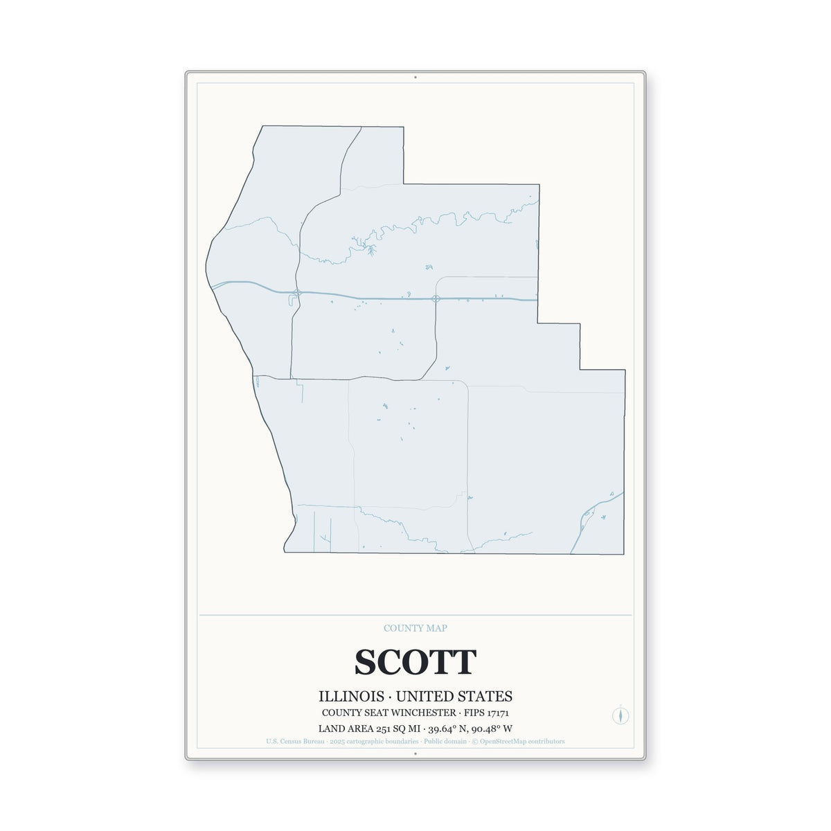 Scott County, Illinois Map Aluminum Sign in Gallery Air style