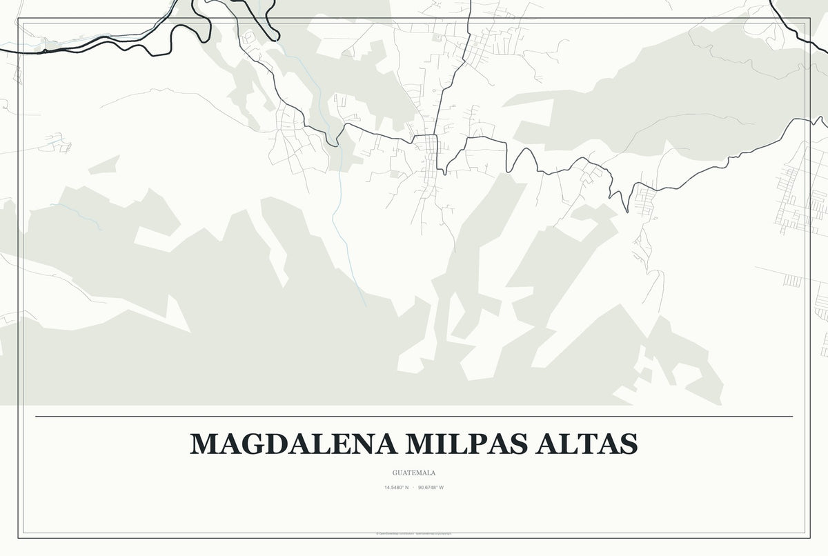 Magdalena Milpas Altas, Guatemala City Map Aluminum Sign in Gallery Air style