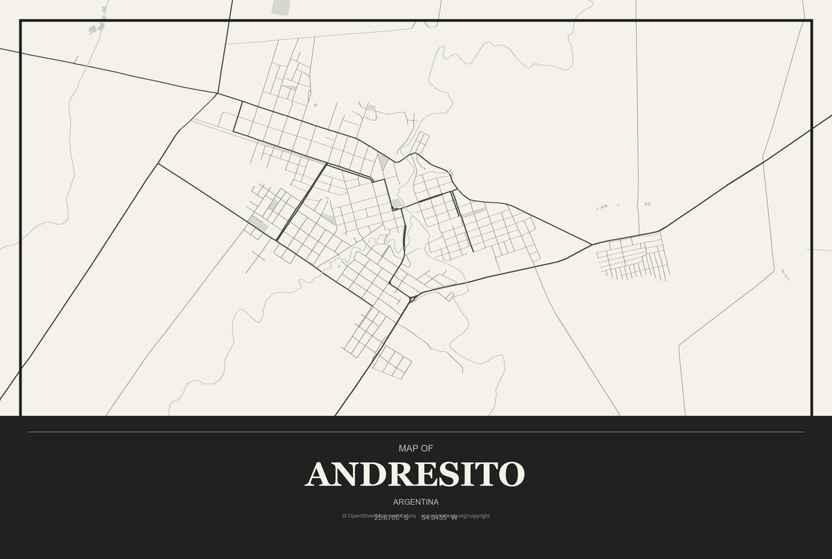 Andresito, Argentina City Map Aluminum Sign in Museum Plaque style