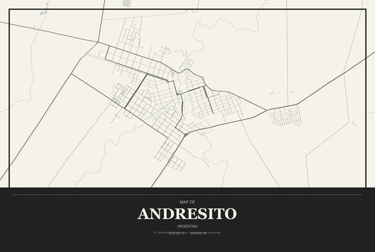 Andresito, Argentina City Map Aluminum Sign in Museum Plaque style