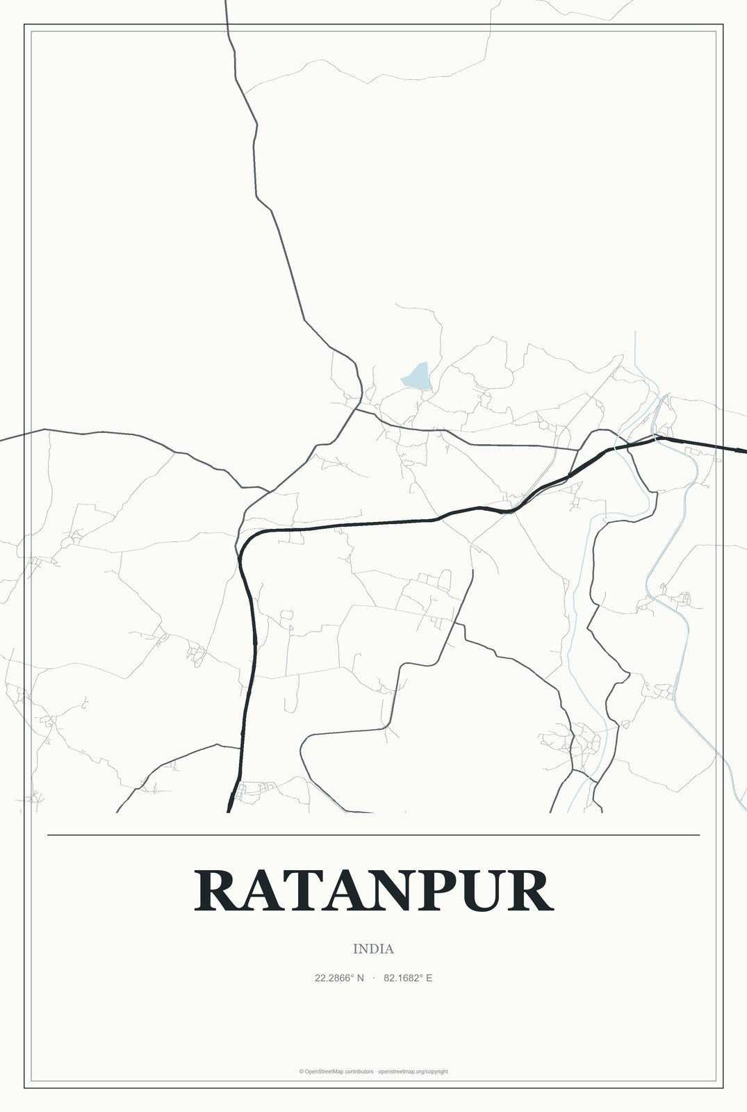 Ratanpur, India City Map Aluminum Sign in Gallery Air style