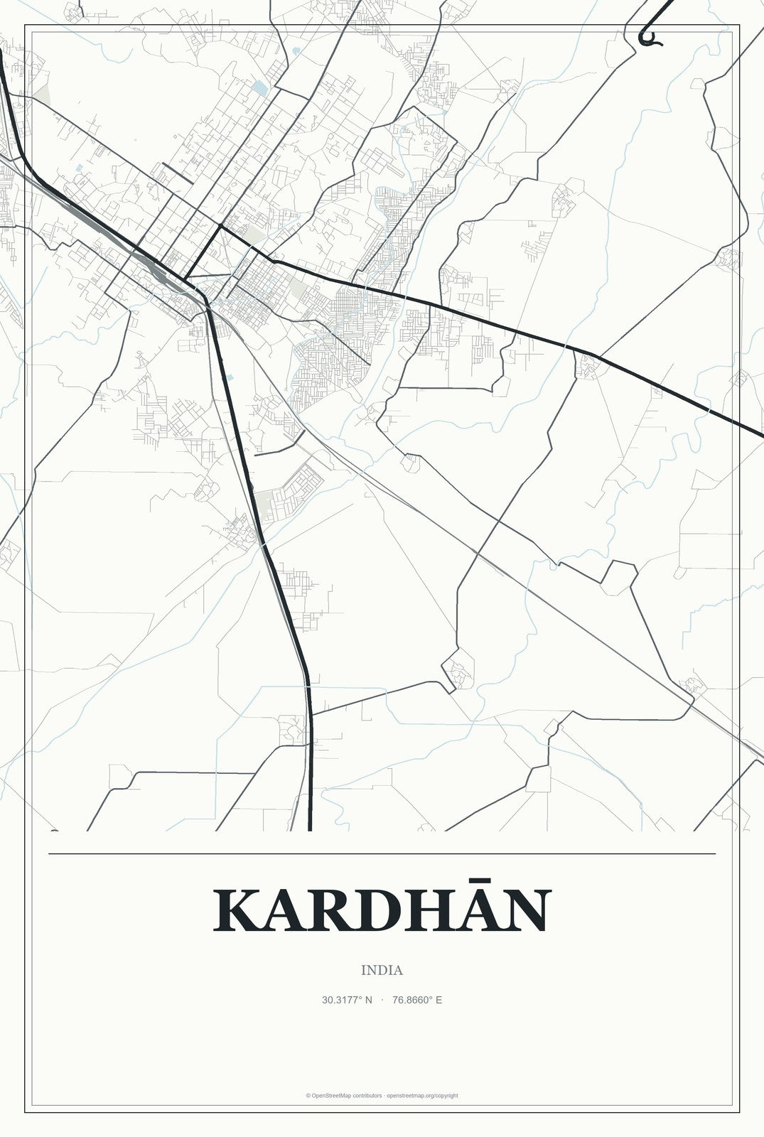 Kardhān, India City Map Aluminum Sign in Gallery Air style
