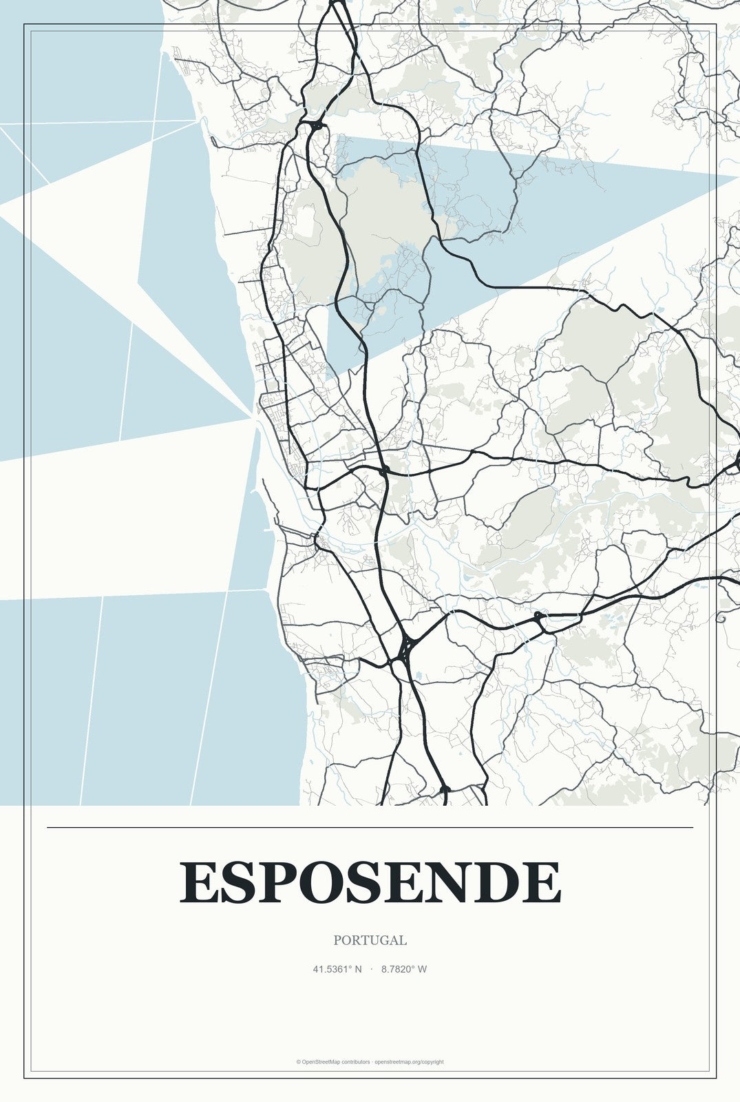 Esposende, Portugal City Map Aluminum Sign in Gallery Air style