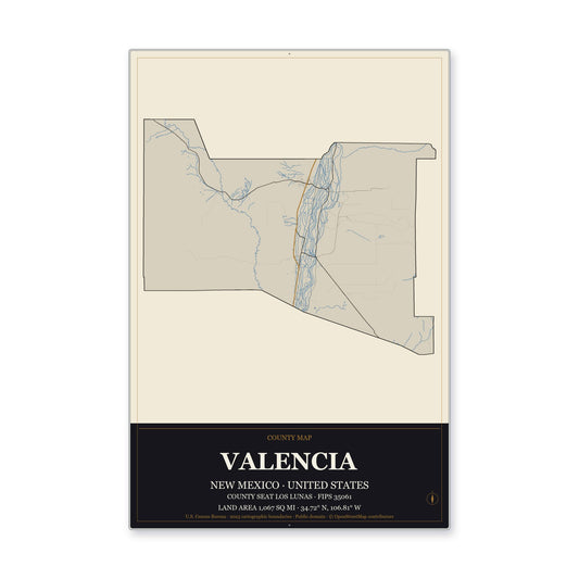 Valencia County, New Mexico Map Aluminum Sign in Museum Plaque style