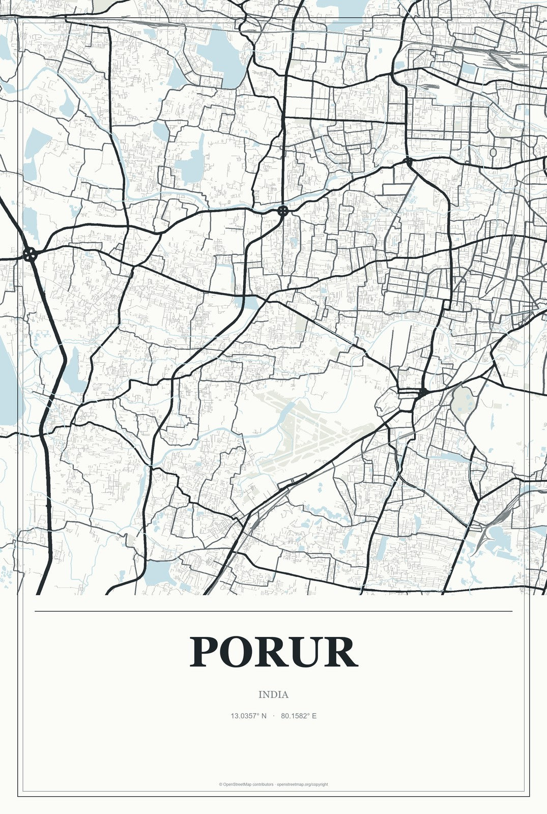Porur, India City Map Aluminum Sign in Gallery Air style