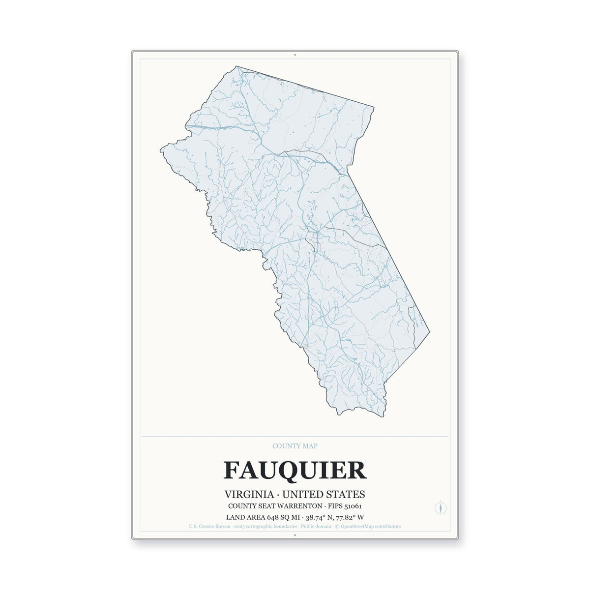Fauquier County, Virginia Map Aluminum Sign in Gallery Air style