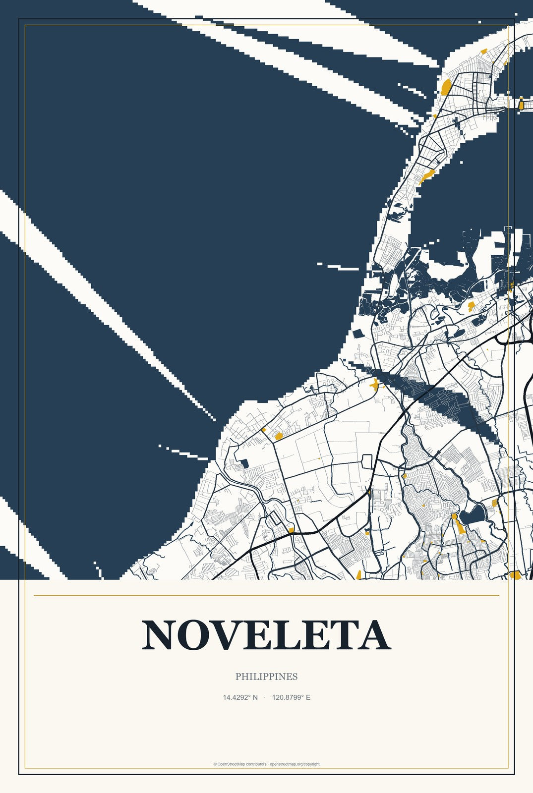 Noveleta, Philippines City Map Aluminum Sign in Citrine Modern style