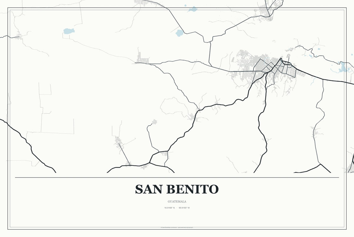 San Benito, Guatemala City Map Aluminum Sign in Gallery Air style
