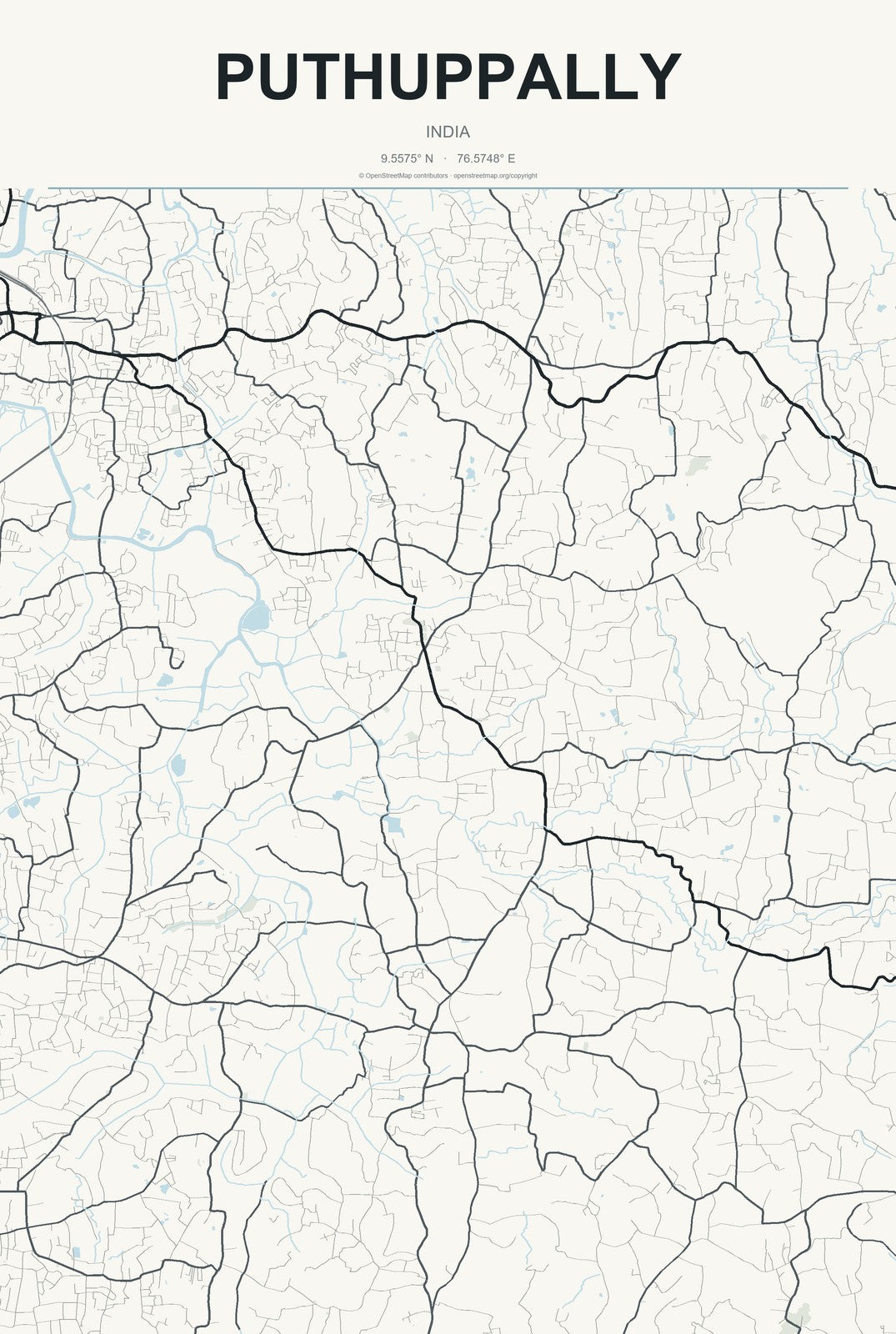 Puthuppally, India City Map Aluminum Sign in Headline Atlas style