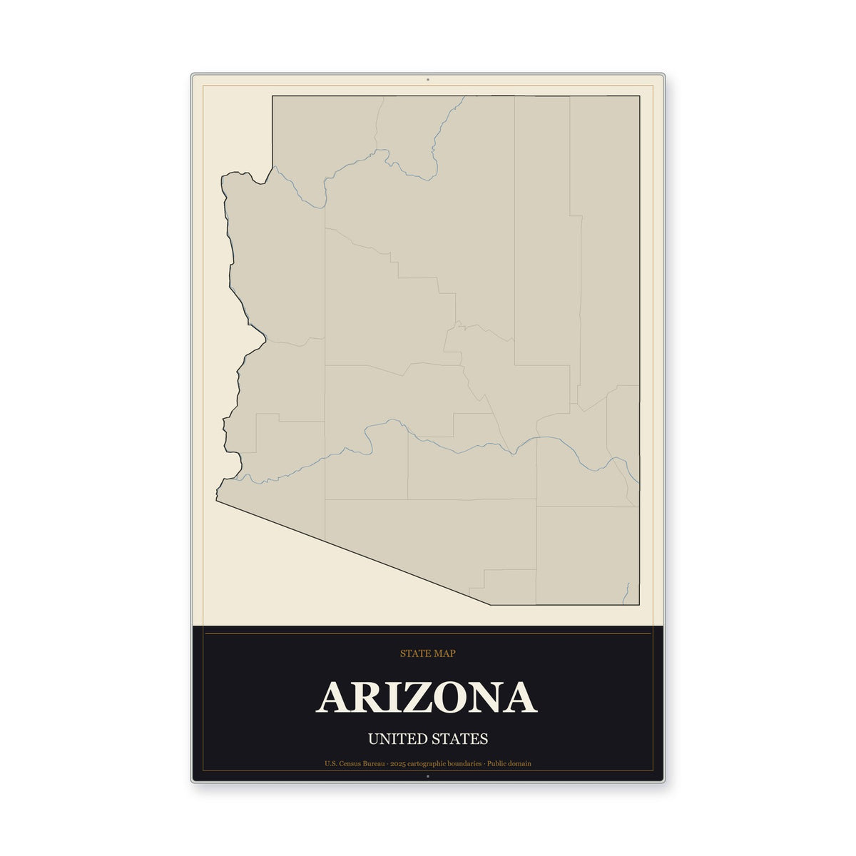 Arizona state map aluminum sign in Museum Plaque style