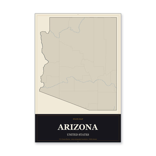 Arizona state map aluminum sign in Museum Plaque style