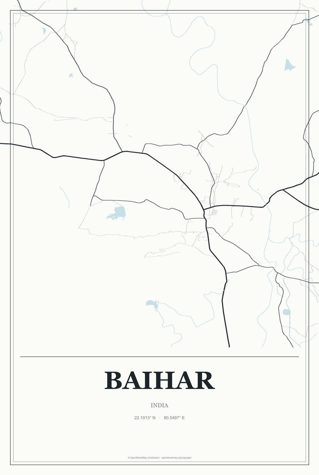 Baihar, India City Map Aluminum Sign in Gallery Air style