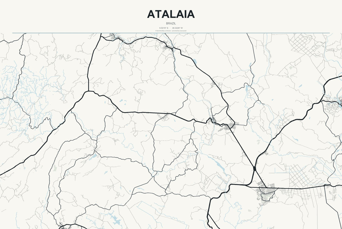 Atalaia, Brazil City Map Aluminum Sign in Headline Atlas style