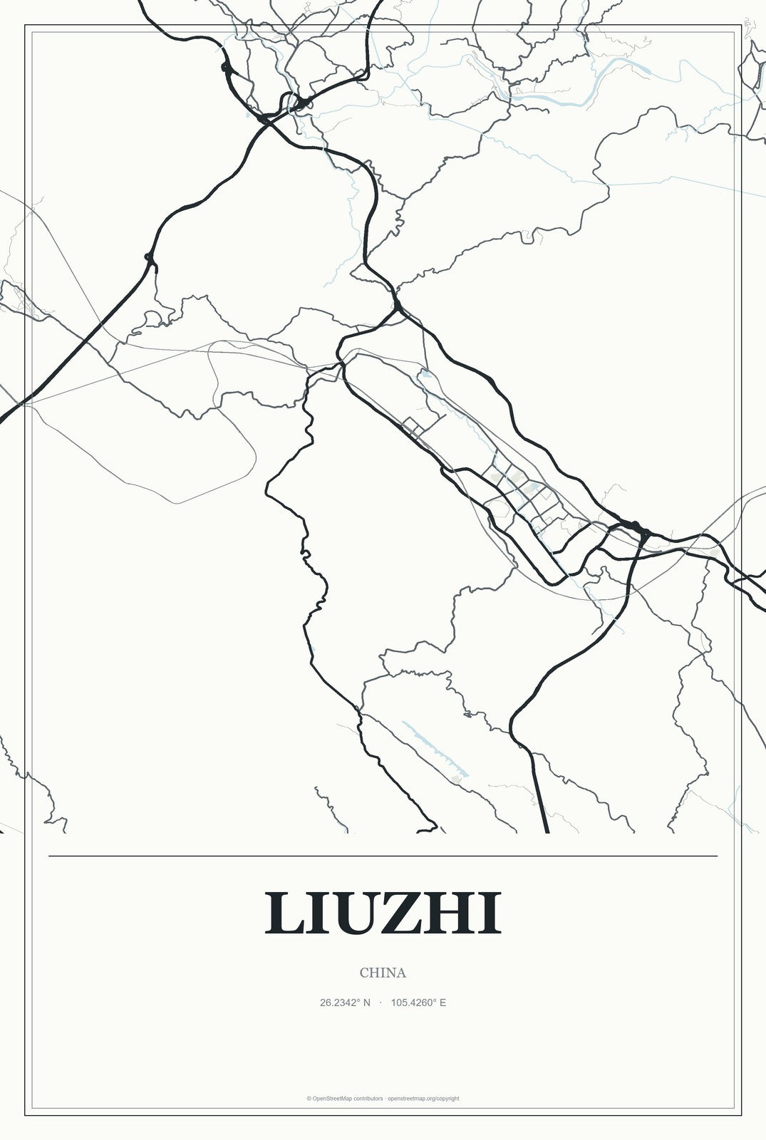 Liuzhi, China City Map Aluminum Sign in Gallery Air style