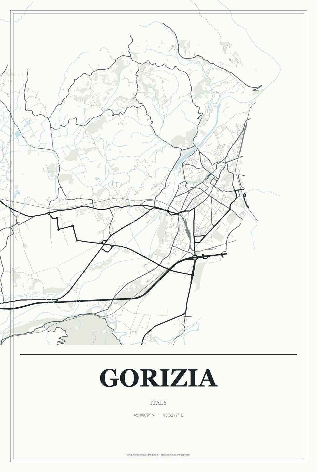 Gorizia, Italy City Map Aluminum Sign in Gallery Air style