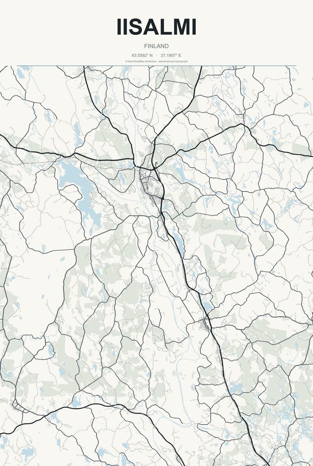 Iisalmi, Finland City Map Aluminum Sign in Headline Atlas style