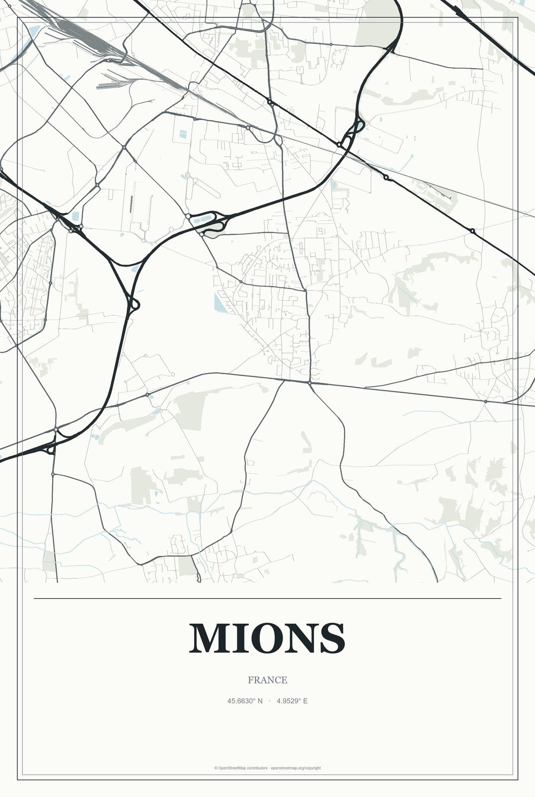 Mions, France City Map Aluminum Sign in Gallery Air style