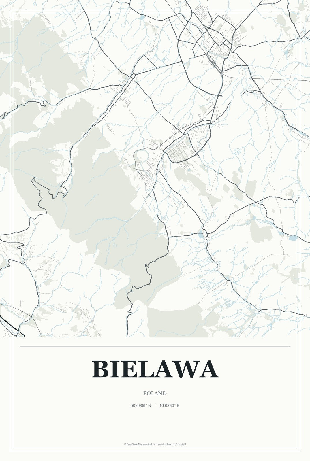 Bielawa, Poland City Map Aluminum Sign in Gallery Air style