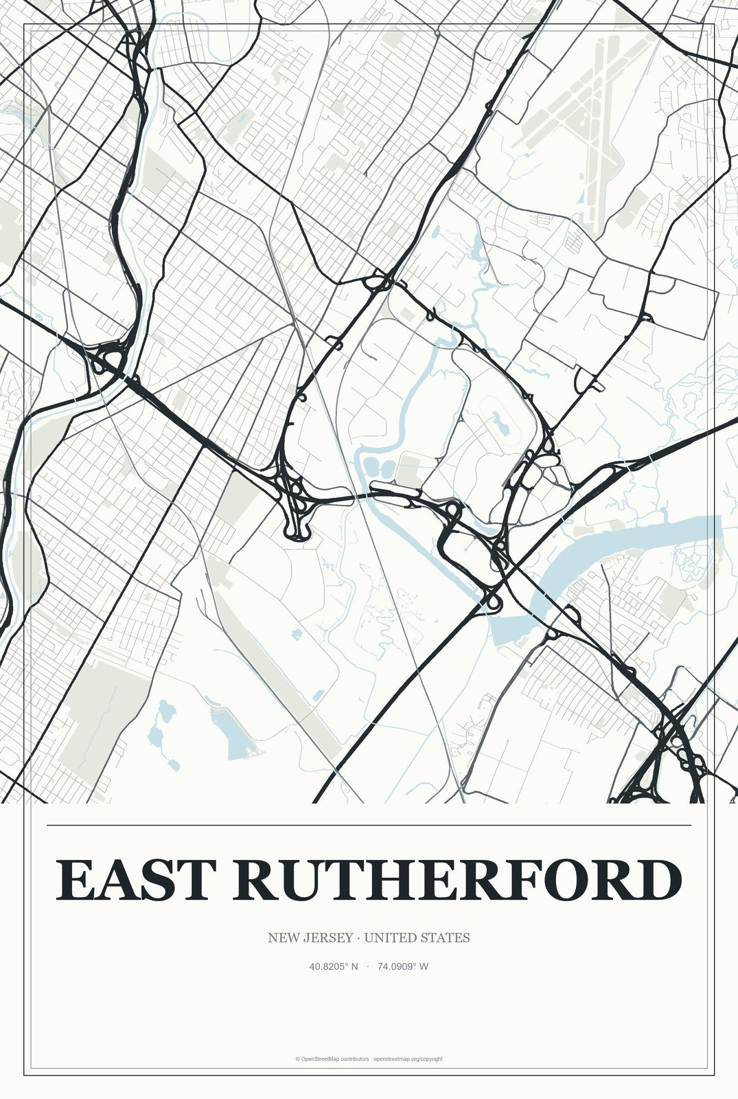 East Rutherford, New Jersey City Map Aluminum Sign in Gallery Air style