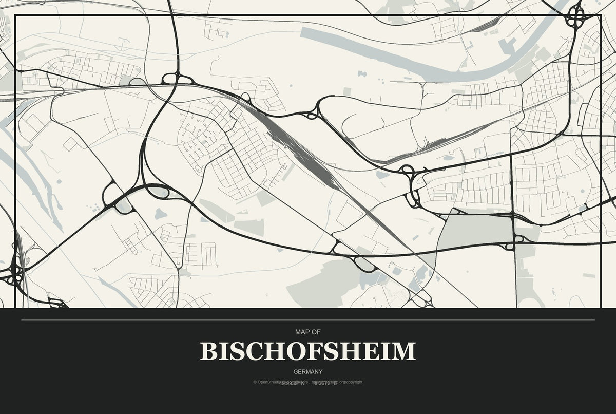 Bischofsheim, Germany City Map Aluminum Sign in Museum Plaque style